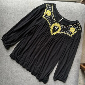 Free People Begonia Embroidered Long Sleeve Top Medium